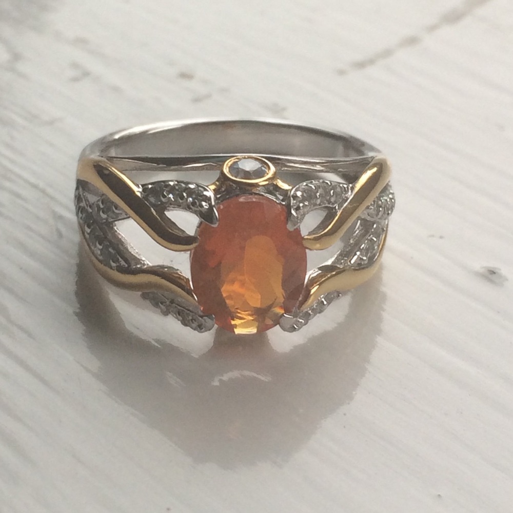 Fire Opal and mixed metals ring, size 8